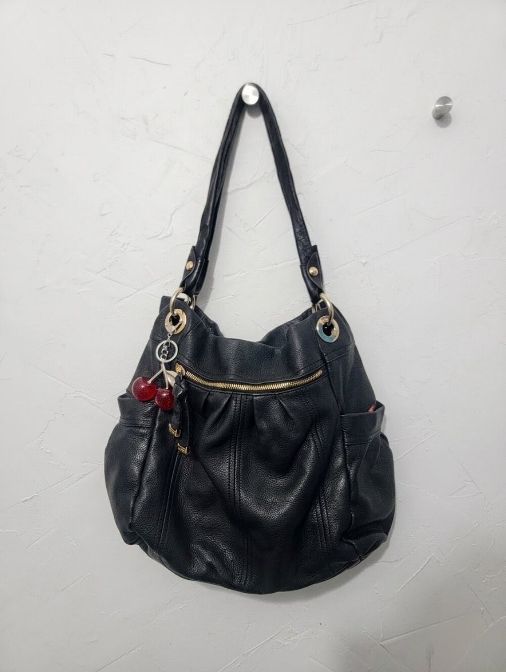 Leather B makowsky Hobo Bag With Leopard Lining And gold Hardware Excellent - Picture 8 of 8